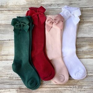 New 4 Pairs Jewel Tone Grosgrain Bow Socks